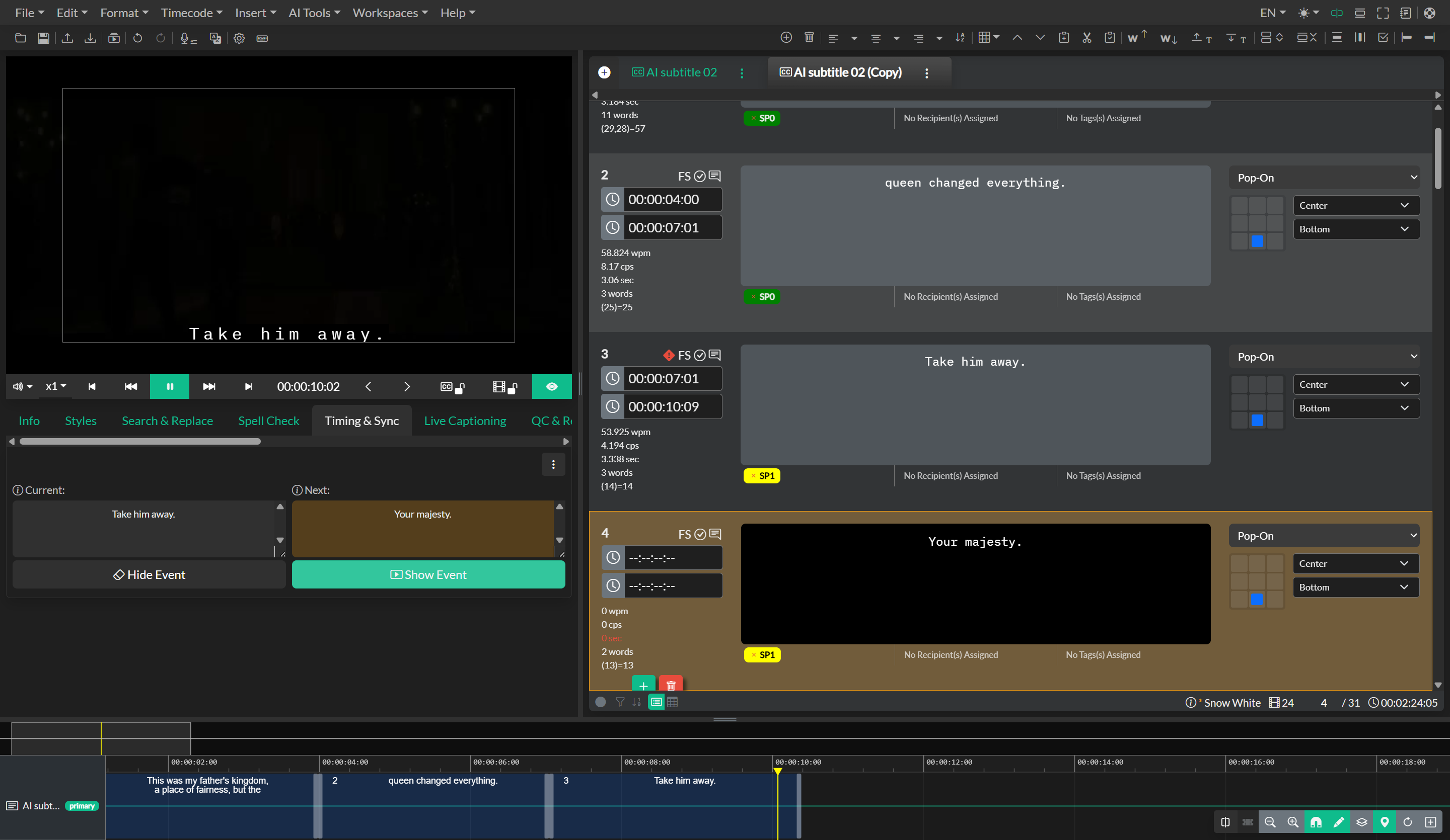 Automatic sync results applied to timeline