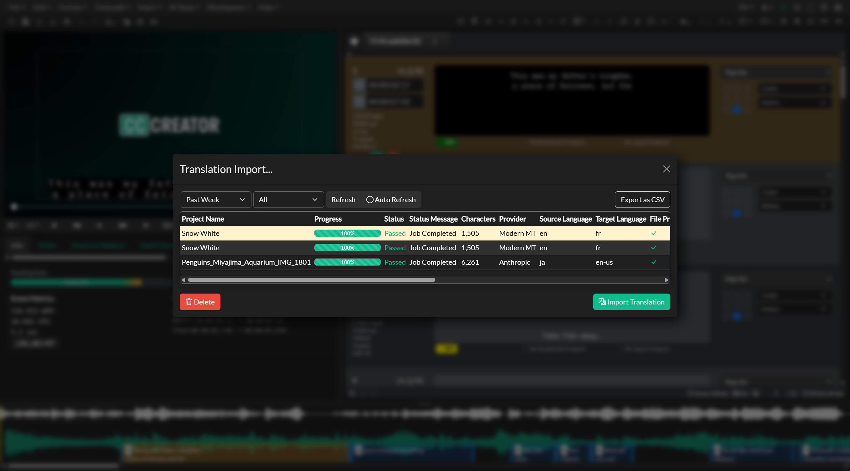 Translation Import dashboard