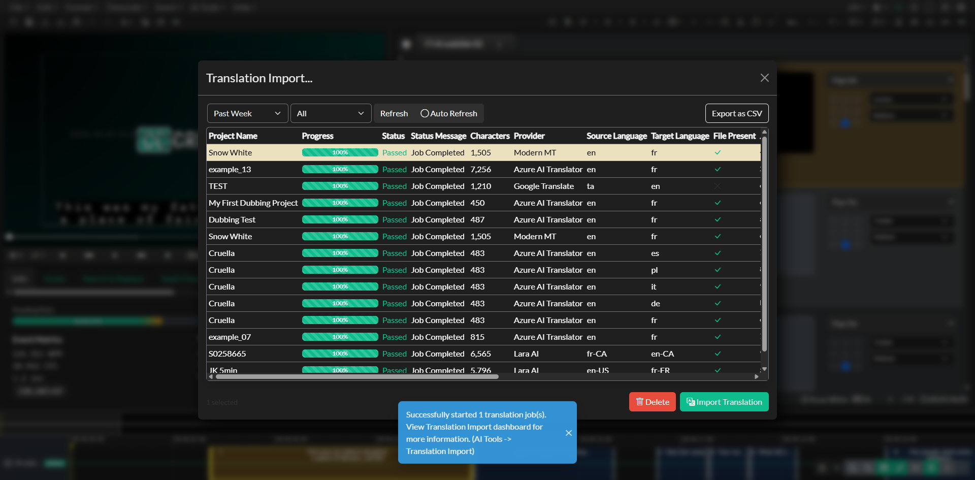 Translation Import dashboard