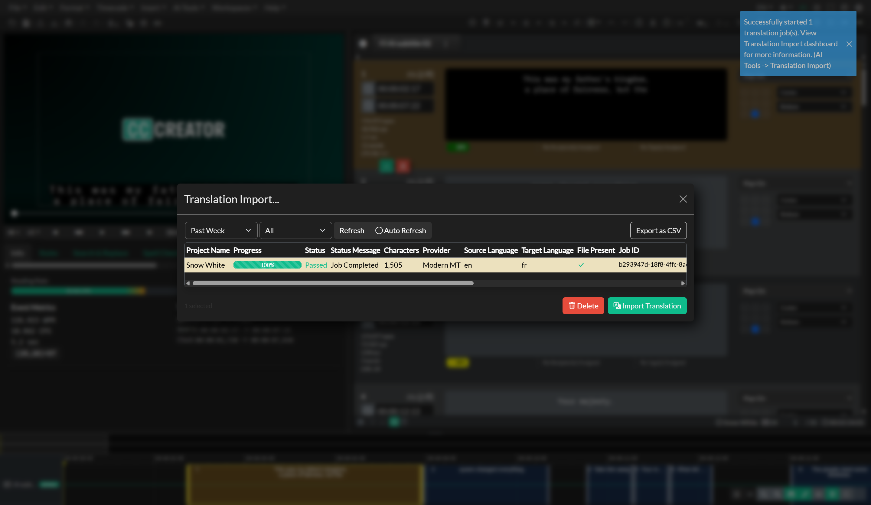 Translation Import dashboard