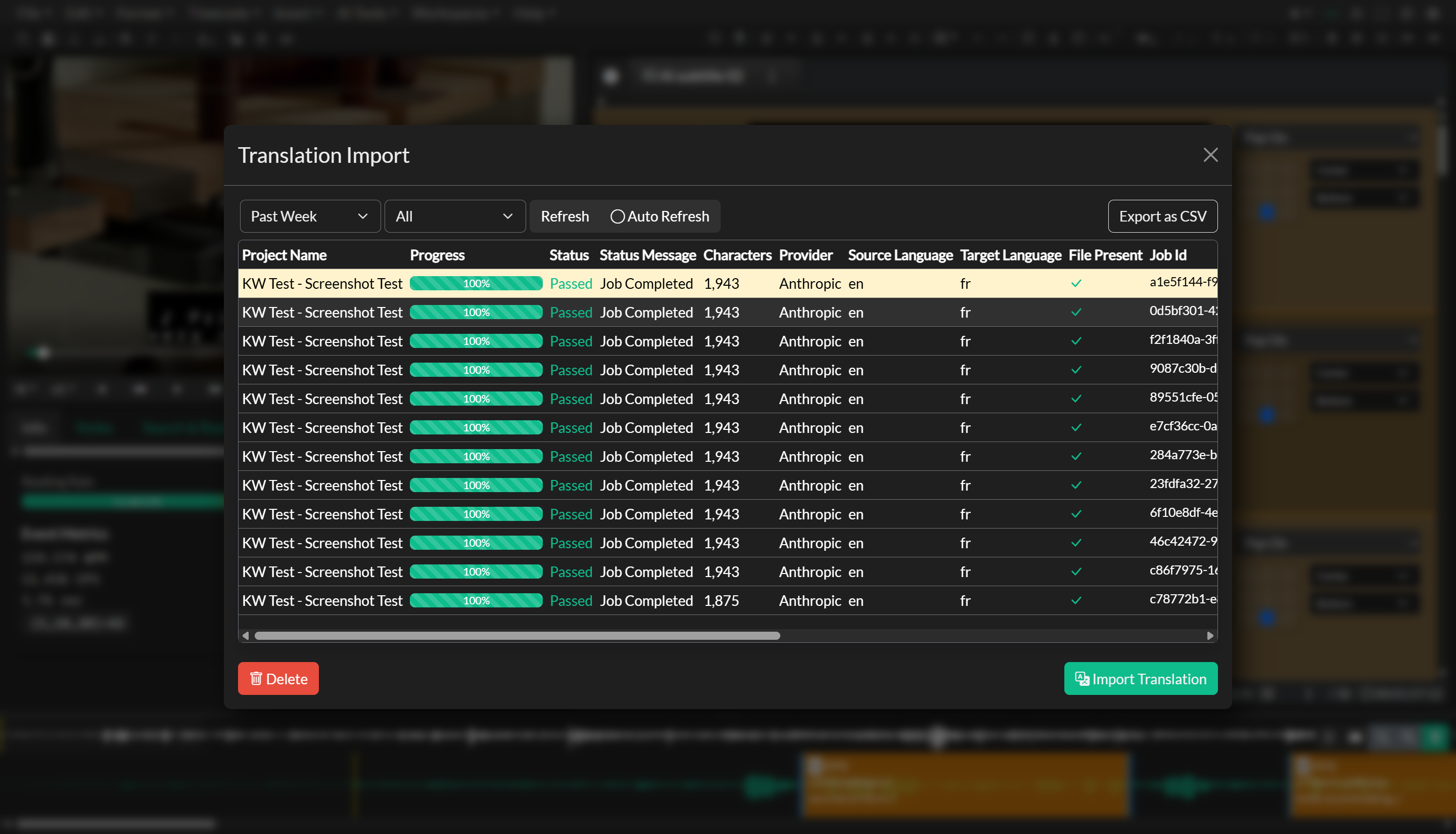 Translation Import dashboard