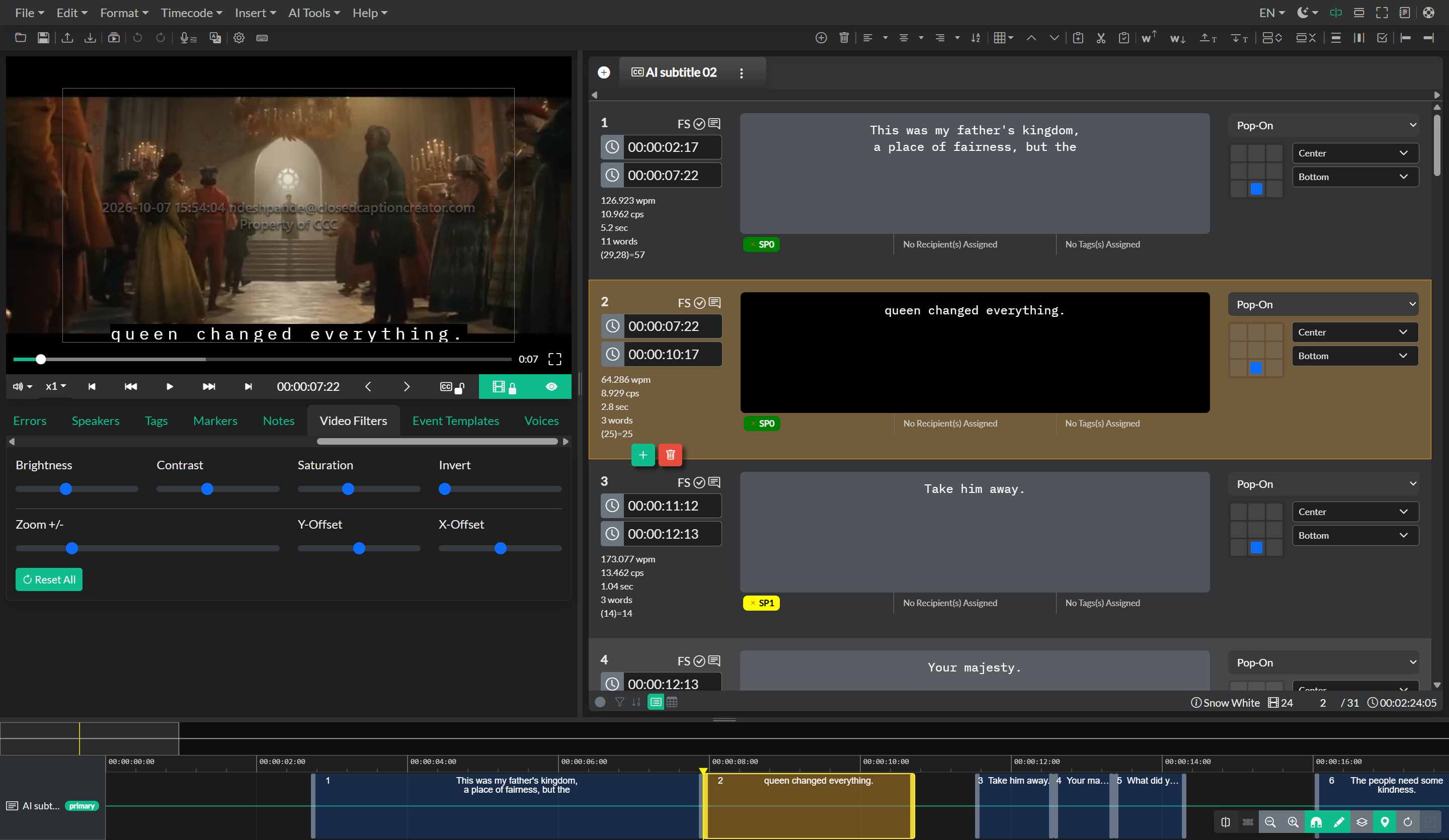 Video filters before applying