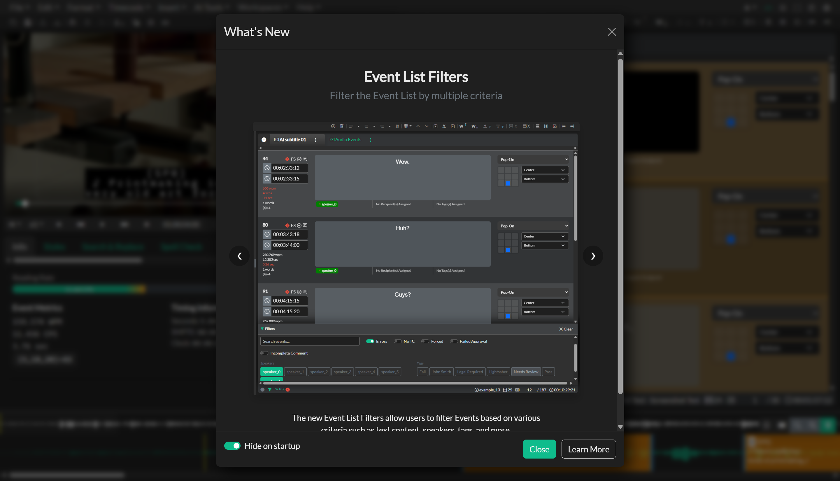 What's New panel from the Help menu