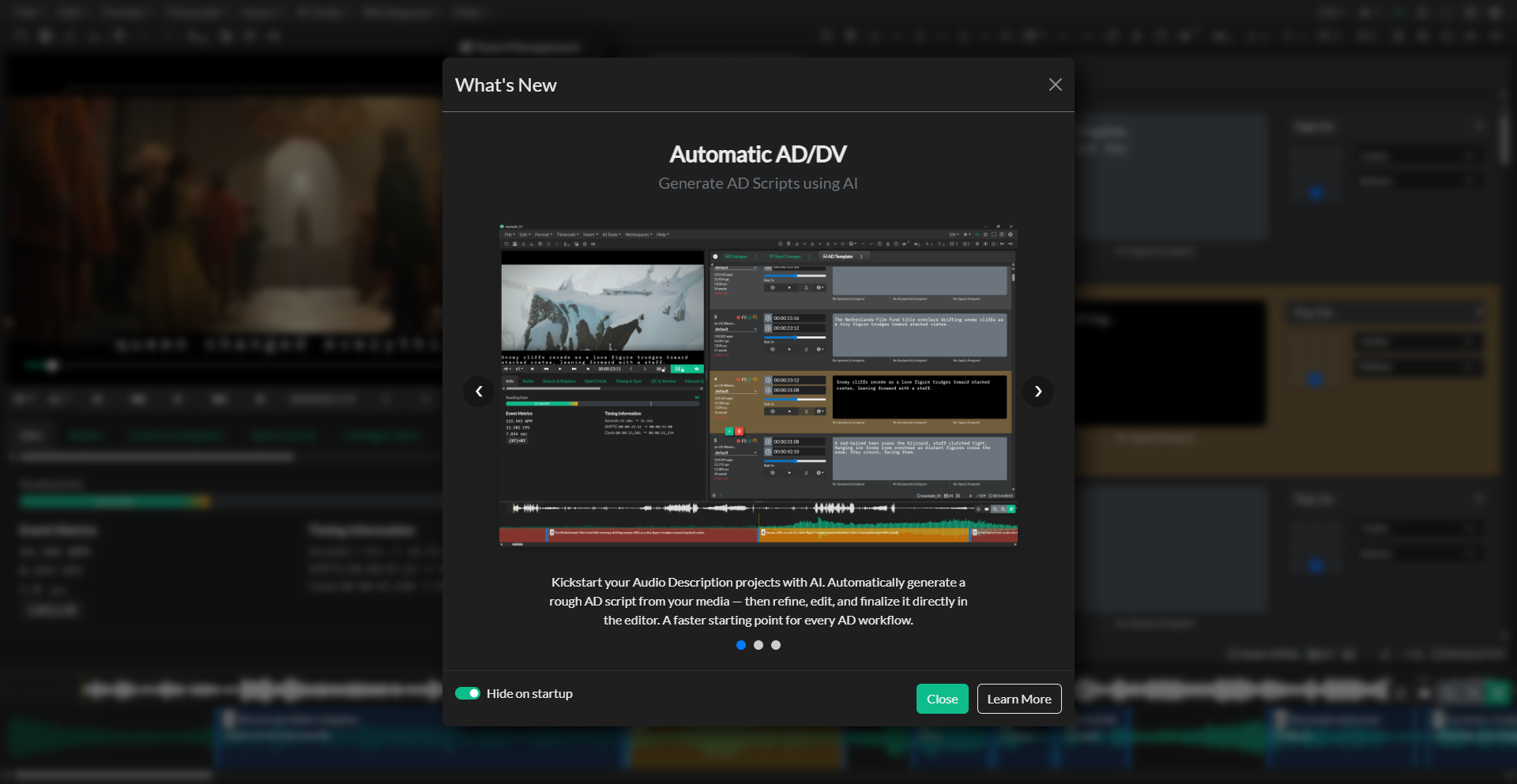 What's New panel from the Help menu