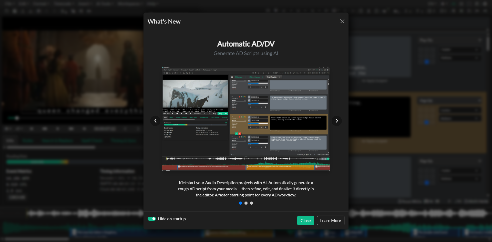 What's New panel from the Help menu
