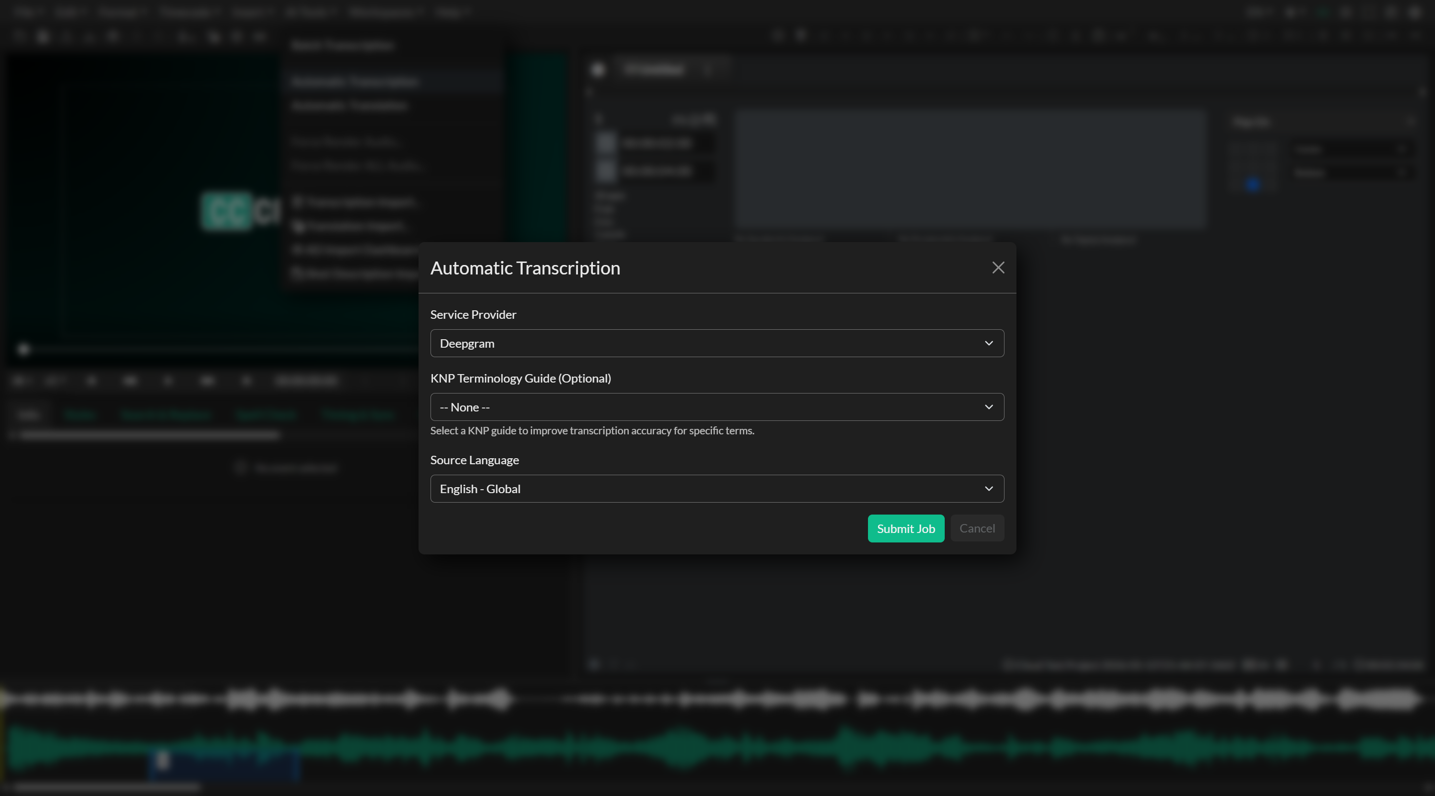 Automatic Transcription modal
