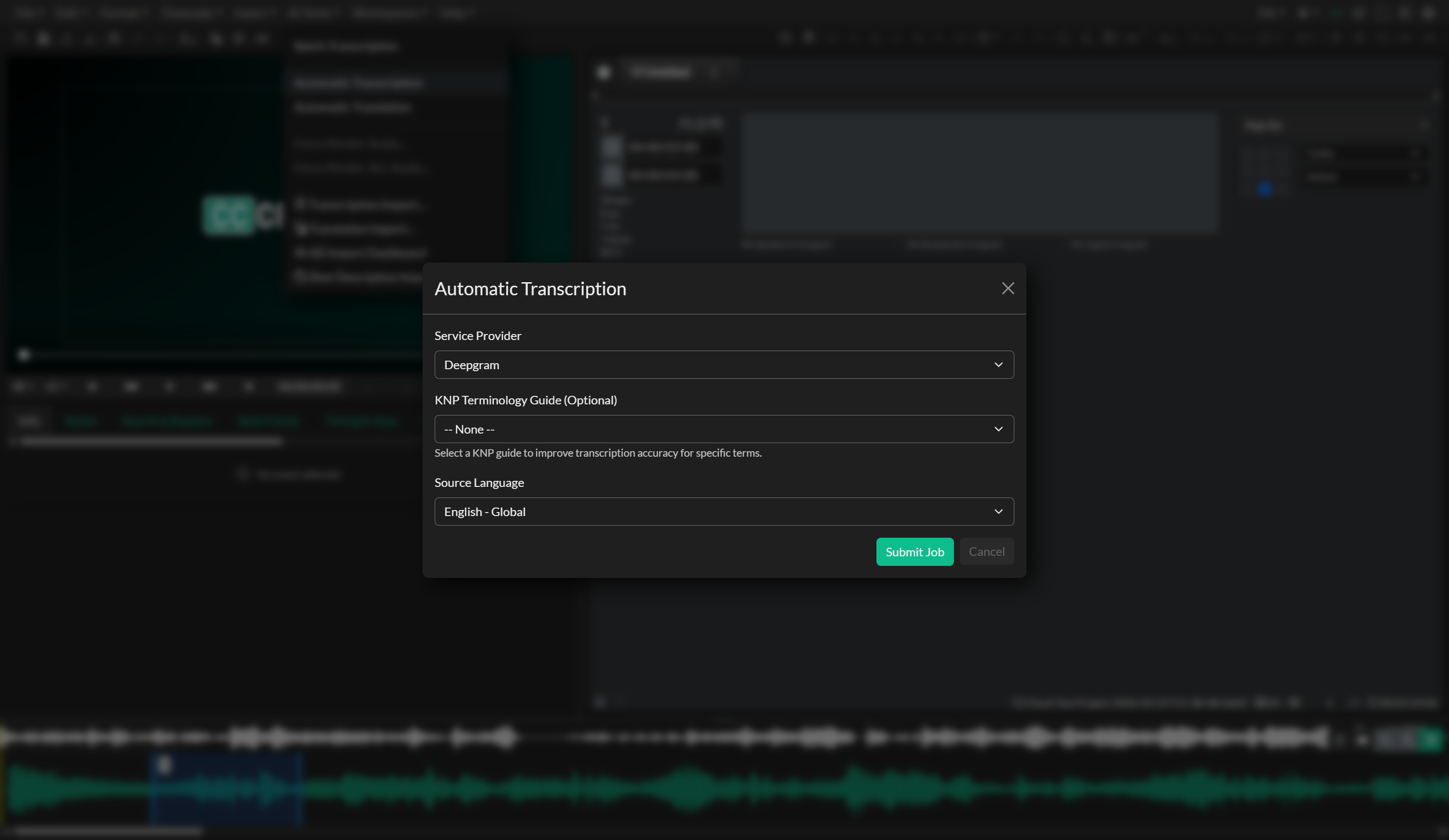 Automatic Transcription modal