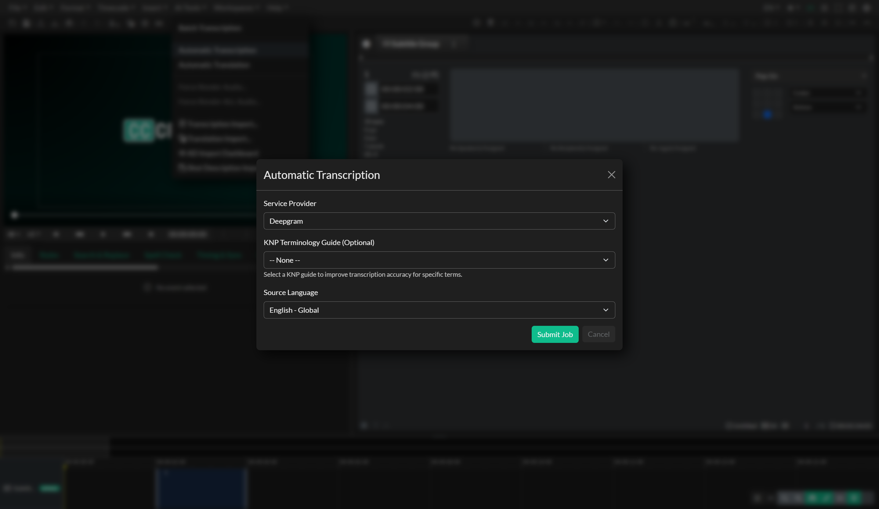 Automatic Transcription modal