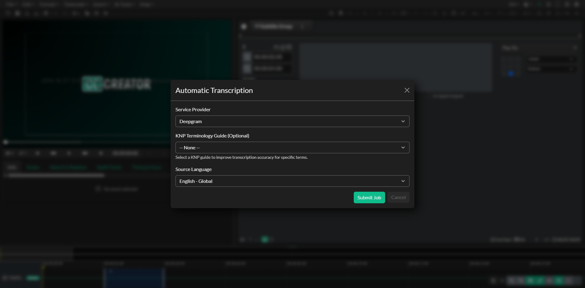 Automatic Transcription modal